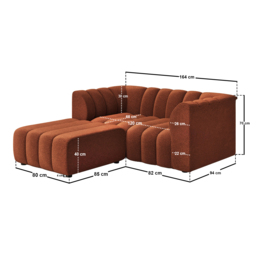 SOLACE+CO Halle Channel Tufted 2 Seater Sofa with Footstool Burnt Orange Chenille - thumbnail 3