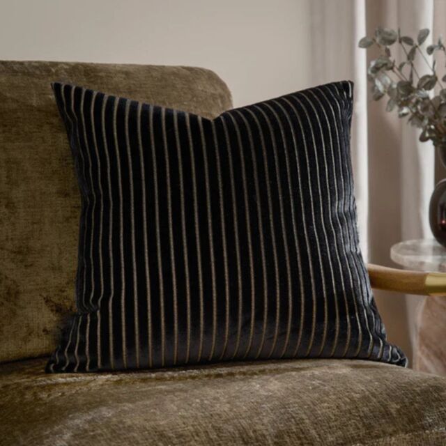 Paoletti Savoy Stripe 50 x 50cm Cushion Velvet -Black -Polyester - image 1
