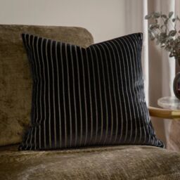 Paoletti Savoy Stripe 50 x 50cm Cushion Velvet -Black -Polyester - thumbnail 1
