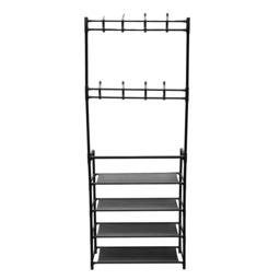"Living & Home Entryway 4 Tier Shoe Rack with Coat Hanger-Black " - thumbnail 4