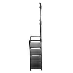 "Living & Home Entryway 4 Tier Shoe Rack with Coat Hanger-Black " - thumbnail 5