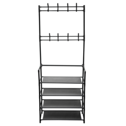 "Living & Home Entryway 4 Tier Shoe Rack with Coat Hanger-Black " - thumbnail 7