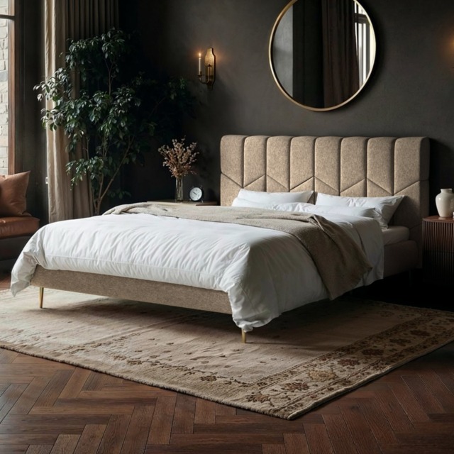 SOLACE+CO Isabela Kingsize Chenille Bed Frame Frame Beige - image 1