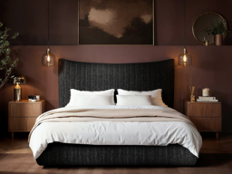 SOLACE+CO Miller Curved Headboard Bed Frame Black Chenille-Double - thumbnail 2