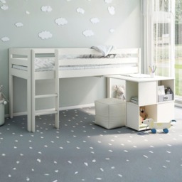 "Noomi Nora Workstation Mid Sleeper Bed White Solid Wood (FSC-Certified) "