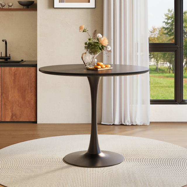 "Living & Home Modern Round Wooden Table with Metallic Base-Black " - image 1