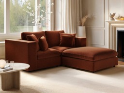 SOLACE+CO Asher 3 Seater Sofa with Reversible Footstool Burnt Orange Chenille - thumbnail 2