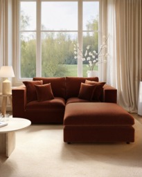 SOLACE+CO Asher 3 Seater Sofa with Reversible Footstool Burnt Orange Chenille - thumbnail 1