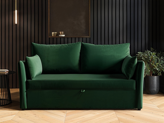 SOLACE+CO Skyler 2 Seater Sofa Bed Bottle Green Velvet - image 1