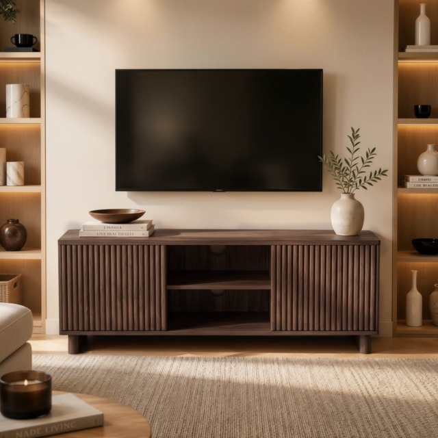 SOLACE+CO Velmor 120cm Ribbed TV Unit with Storage-Walnut - image 1
