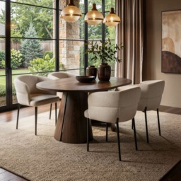 " SOLACE+CO Ebony Extendable Dining Table with 4 Elise Chairs Beige" - thumbnail 1