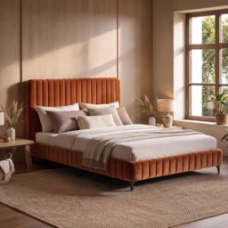 SOLACE+CO Adelaide Upholstered Bed Frame Burnt Orange Double