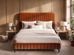 SOLACE+CO Adelaide Upholstered Bed Frame Burnt Orange Double - thumbnail 2