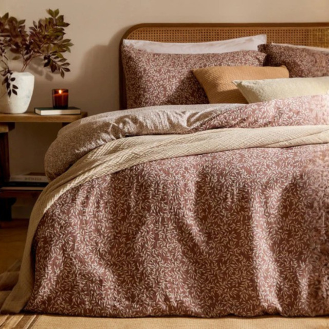 Yard Perrie Leaf Muslin Cotton Duvet Cover Set Cinnamon-Double - image 1