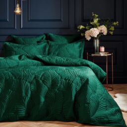 Paoletti Palmeria  Duvet Set with Embroidered Quilted Design-Emerald-SuperKing