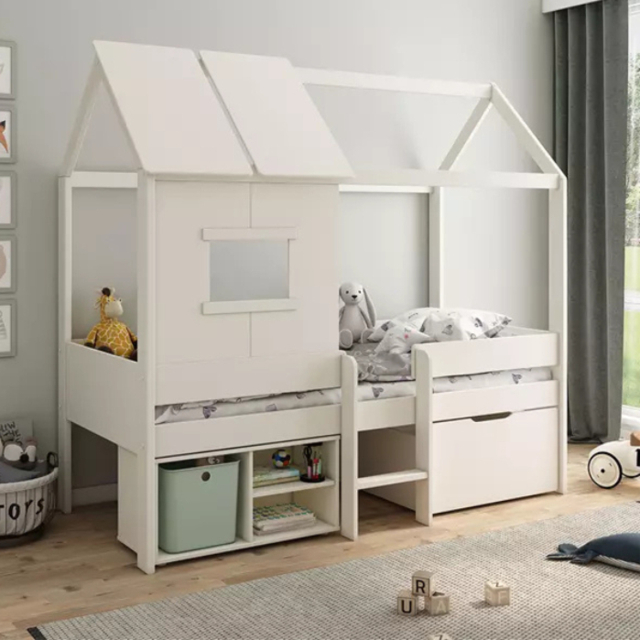 Kids Avenue Ordi Mini Playhouse Mid Sleeper Bed with Storage White - image 1