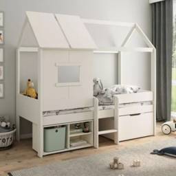 Kids Avenue Ordi Mini Playhouse Mid Sleeper Bed with Storage White