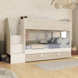 Trasman Easy Single Bunk Bed with Trundle and Storage White - thumbnail 1