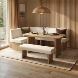 Solace+Co Nolan Dining Table & Seating Set-Natural & Beige