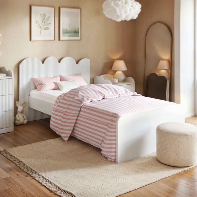 Flair Calista Ribbed Cloud Headboard Single Bed White - image 1