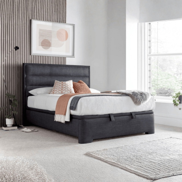 Kaydian Kirkby Fabric Upholstered Ottoman Storage Bed Slate - Double - image 1