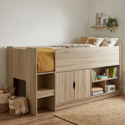 Kidsaw Kudl Single Mid Sleeper Bed with Cupboard Oak - thumbnail 1