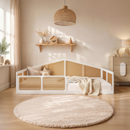 Flair Julian Small Double Montessori Bed with Rattan Panels White - thumbnail 1