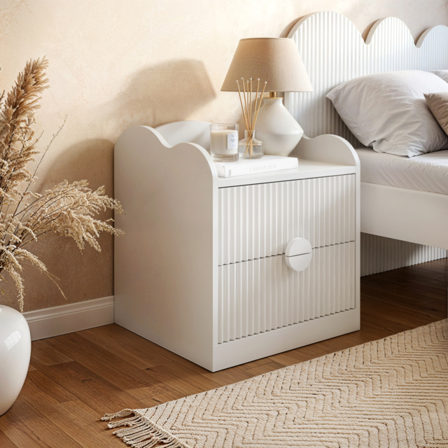 Flair Calista 2 Drawer Cloud Detail Ribbed Bedside Table White - image 1