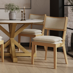 LPD Maggie Dining Chair Frost Umber Woven Fabric Wood Frame - thumbnail 1