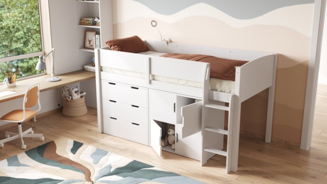 Flair Loop Mid Sleeper Bed Full Set With Doors White 4 White Doors - image 1