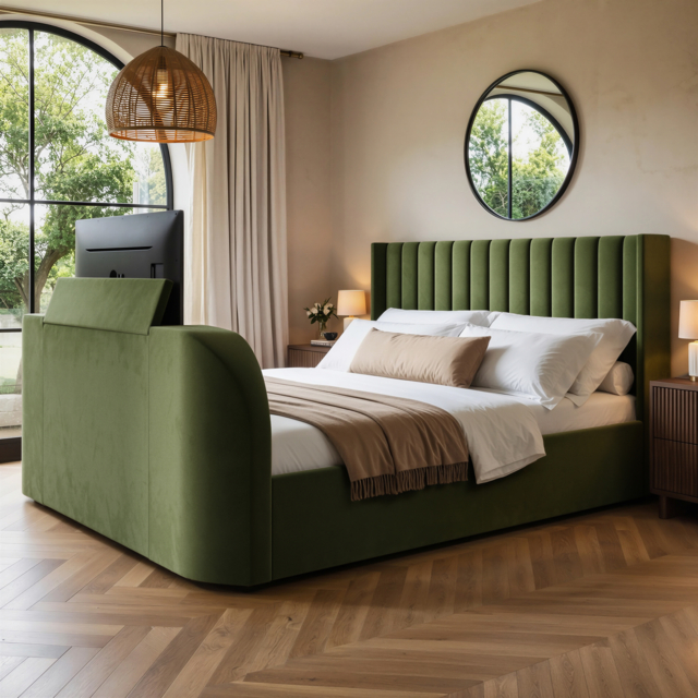 Flair Fallon TV Side Lift Ottoman Bed Green Velvet Kingsize - image 1