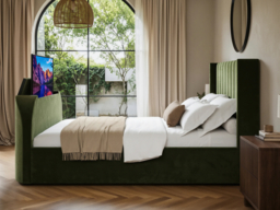 Flair Fallon TV Side Lift Ottoman Bed Green Velvet Kingsize - thumbnail 3