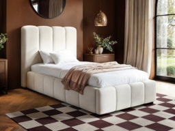 SOLACE+CO Emilie Single Ribbed Ottoman Bed Cream Boucle
