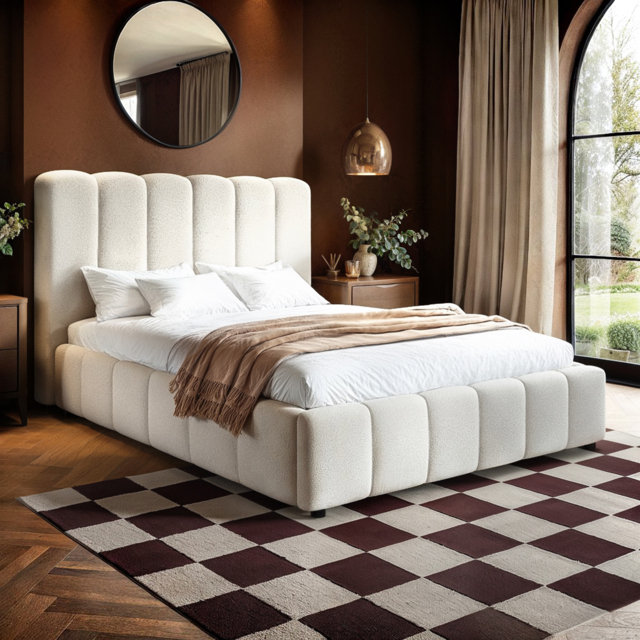 SOLACE+CO Emilie Ribbed Ottoman Double Bed Cream Boucle - image 1