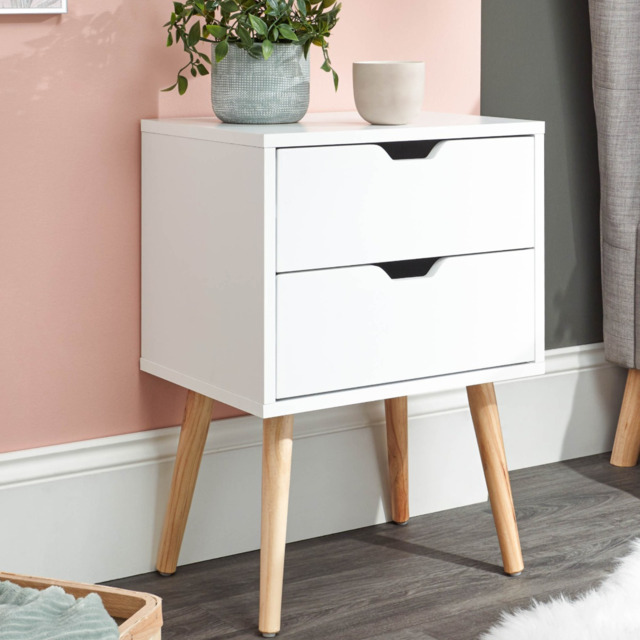 GFW Nyborg Single 2 Drawer Bedside Table - White - image 1