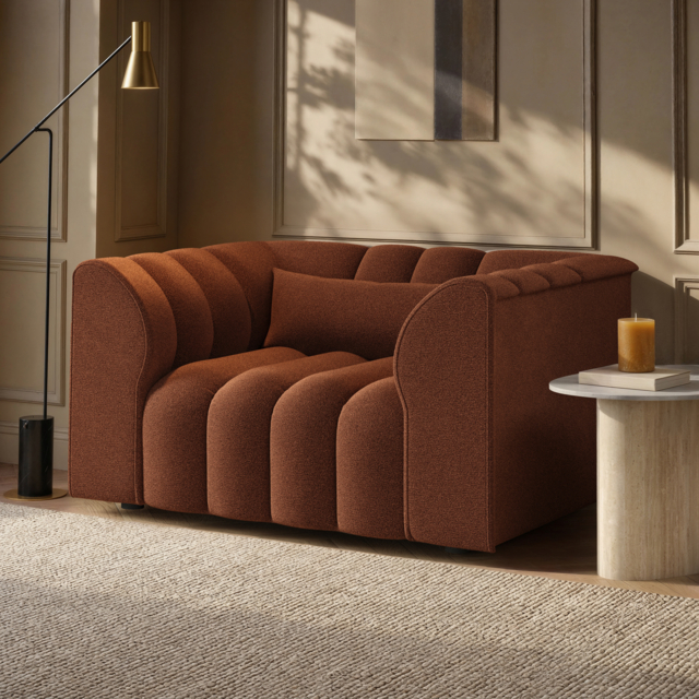 SOLACE+CO Halle Channel Tufted Loveseat Burnt Orange Chenille - image 1