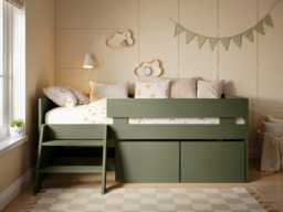 Flair Logan Single Storage Low Sleeper Green Bed - thumbnail 2
