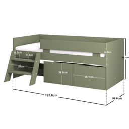 Flair Logan Single Storage Low Sleeper Green Bed - thumbnail 6