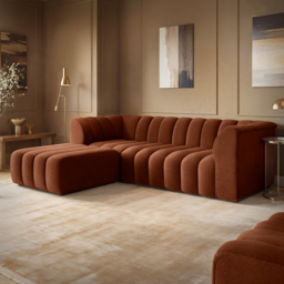 SOLACE+CO Halle Channel Tufted 3 Seater Sofa with Footstool Burnt Orange Chenille