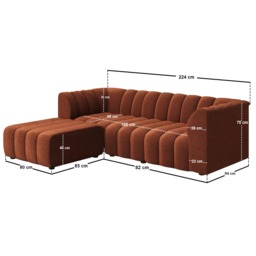 SOLACE+CO Halle Channel Tufted 3 Seater Sofa with Footstool Burnt Orange Chenille - thumbnail 3