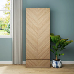 GFW Catania 2 Door 1 Drawer Herringbone Wardrobe-Oak - thumbnail 1