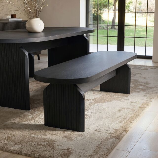 "SOLACE+CO Varm Wood Effect Ribbed Dining Bench Black " - image 1