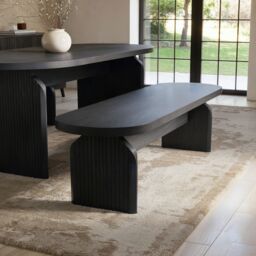 "SOLACE+CO Varm Wood Effect Ribbed Dining Bench Black " - thumbnail 1