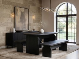 "SOLACE+CO Varm Wood Effect Ribbed Dining Bench Black " - thumbnail 2