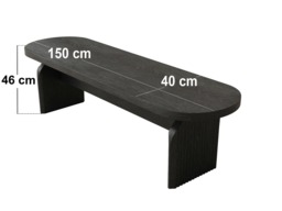 "SOLACE+CO Varm Wood Effect Ribbed Dining Bench Black " - thumbnail 3