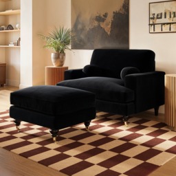 SOLACE+CO Addison Loveseat & Footstool Bundle Black Velvet