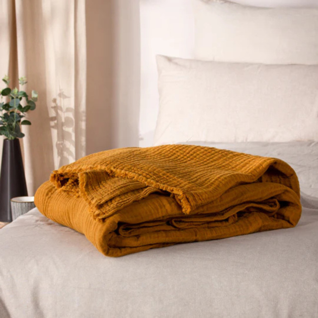 Yard Lark Muslin Cotton Throw 130 x 180cm-Cumin - image 1