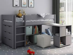 Kids Avenue Estella Mid Sleeper Bed with Pull Out Desk and Storage Grey - thumbnail 3