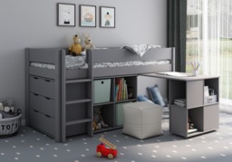 Kids Avenue Estella Mid Sleeper Bed with Pull Out Desk and Storage Grey - thumbnail 2