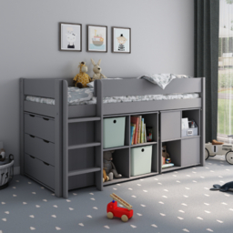 Kids Avenue Estella Mid Sleeper Bed with Pull Out Desk and Storage Grey - thumbnail 1